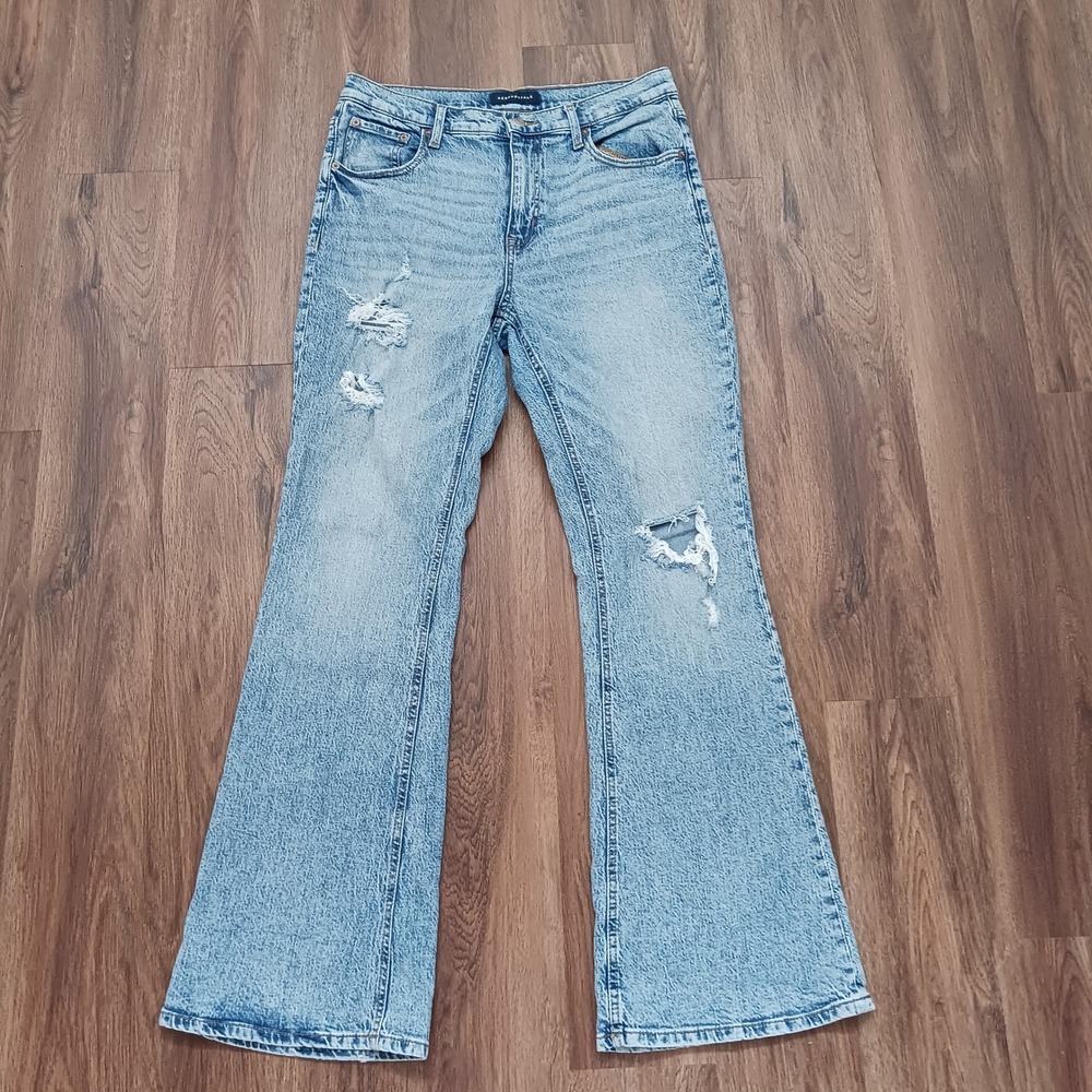 Aeropostale Womens High Rise Flare Jeans Light Wash Distressed Ripped Denim 12R